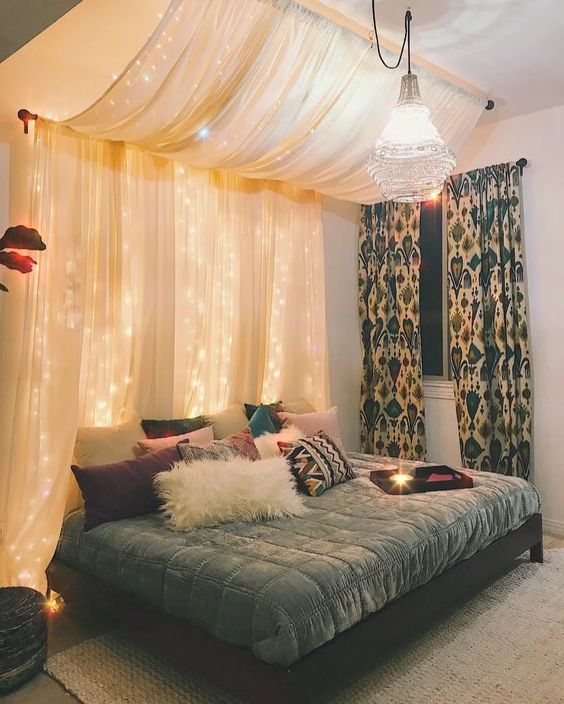 46 Amazing Bedroom Decorations with String Lights Ideas - Page 44 of 46 ...
